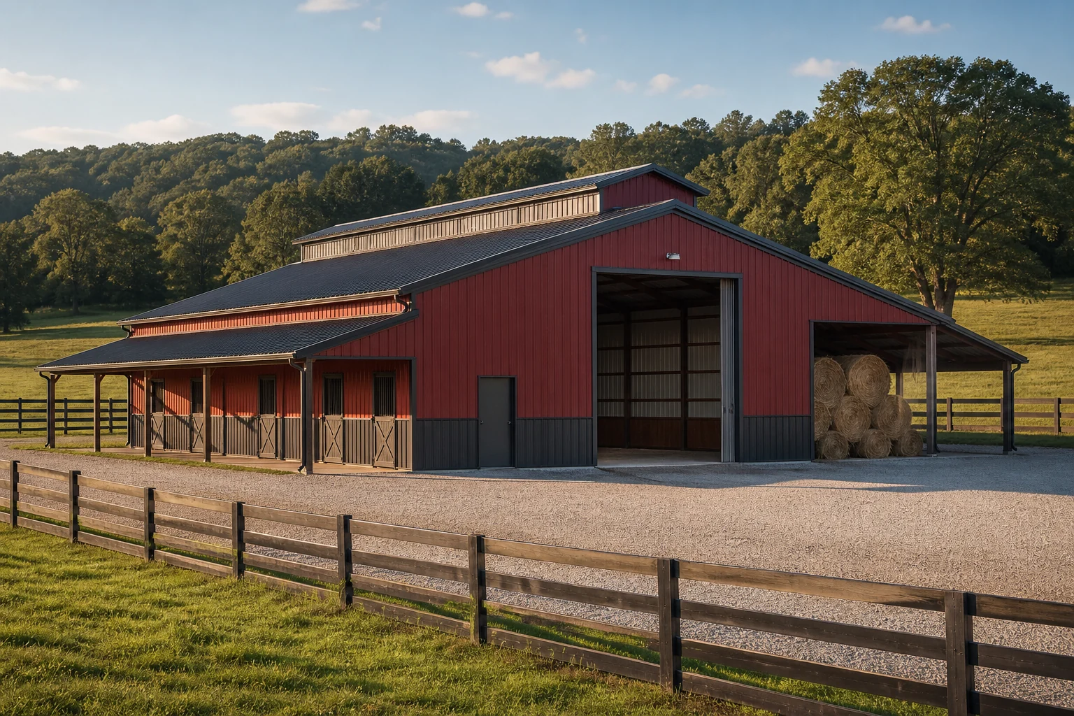 Steel horse and hay barn on an NWA farm