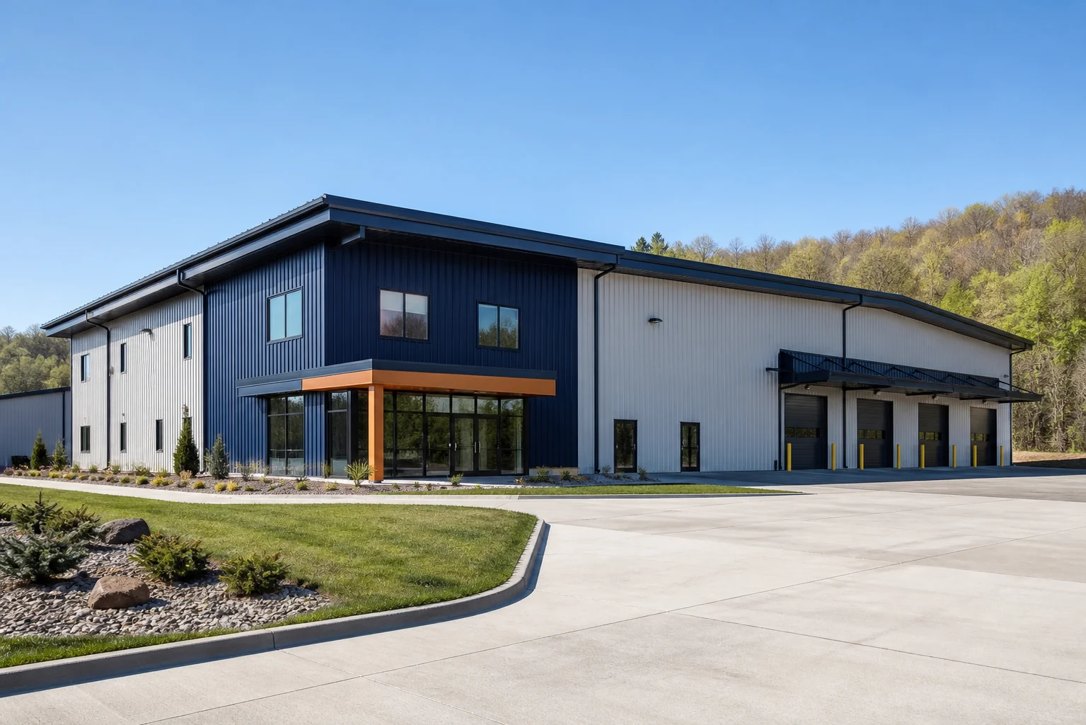 Commercial metal warehouse and office building